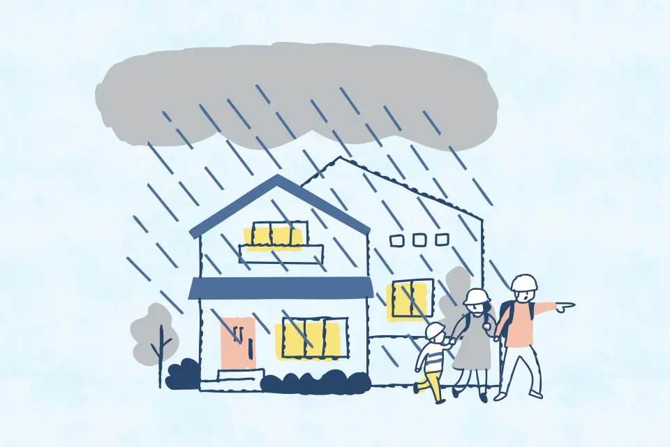 大雨時に避難するイラスト