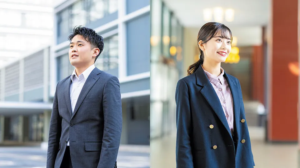 スーツ姿の若者男女