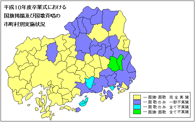 平成10年度卒業式における国旗掲揚及び国歌斉唱の市町村別実施状況