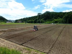 ８連播種機による播種作業