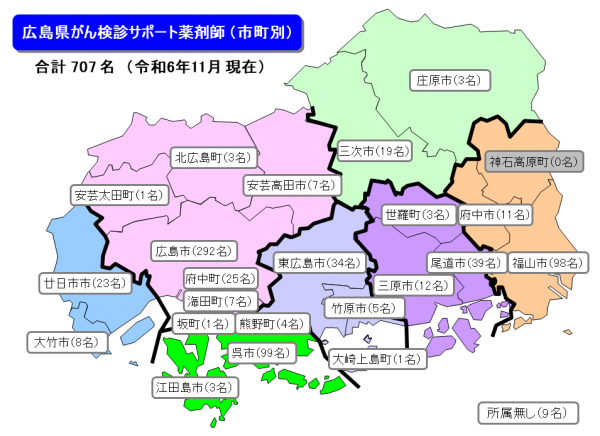 広島県がん検診サポート薬剤師配置図