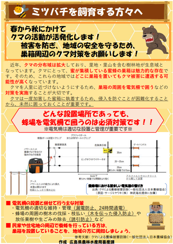 ミツバチを飼育する方々に向けたクマ被害防止対策リーフレット