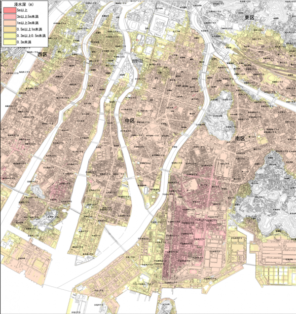 津波浸水想定図（広島市中区・南区）