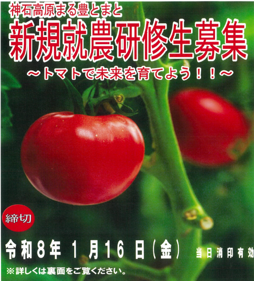 神石高原まる豊とまと新規就農者育成研修生募集