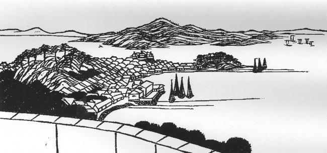 備後名所刷版木の鞆の浦図の拓本画像