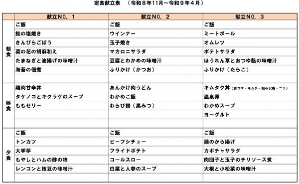 定食メニュー表（R8.11～R9.4）